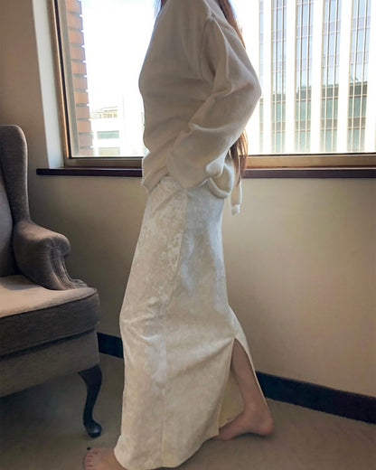 𝗳𝗹𝘂𝗿𝗿𝘆 - 𝘃𝗲𝗹𝘃𝗲𝘁 𝗺𝗮𝘅𝗶 𝘀𝗹𝗶𝘁 𝘀𝗸𝗶𝗿𝘁